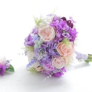 9" Purple Bridal Bouquet, Artificial Flower Bouquet, Lavender, Rose, Anemone Flower Making Bouquet, Advanced Artificial Flowers Bouquets