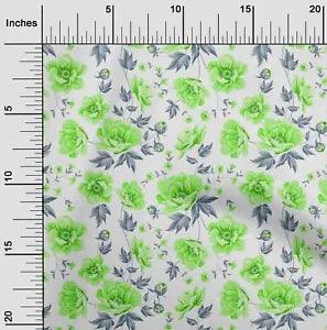 oneOone Cotton Poplin Fabric Leaves & Peony Floral Print Fabric-y1o