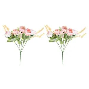 5 Branch Artificial Silk Peony Hydrangea, 2 Pack Fake Flowers, Champagne Color