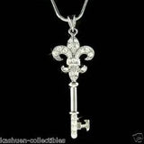 Fleur de lis Key made with Swarovski Crystal Paris lys Iris Lily Flower Necklace