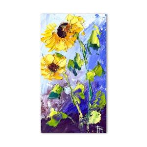 Sunflower painting Original oil painting Miniature painting Blue Yellow painting