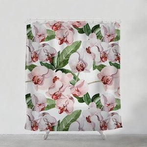 Orchid Plant shower curtain - Bathroom art  - Wanderlust - Bohemian - Home decor - Bathroom Sets - unique wedding gift for couple S#3