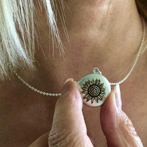 Silver Sunflower Locket Personalized with Photos   You are my sunshine locket   Custom Locket Necklace   Memorial Locket    Pet Locket