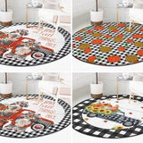 RealHomes Pumpkin Round Rug|Plaid Floor Carpet|Farmhouse Non Slip Circle Rug|Fall Anti Slip Mat|Sunflower Area Rug|Black Rug For Living Room