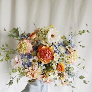 Modern Wedding Bouquets with faux pastel florals, pink, blue and yellow flowers, colorful bridal bouquets silk bridal bouquet, bride bouquet