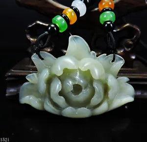 NEW LISTING100% Natural Hand-carved Jade Pendant Jadeite Necklace peony flower 152i