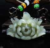 NEW LISTING100% Natural Hand-carved Jade Pendant Jadeite Necklace peony flower 152i