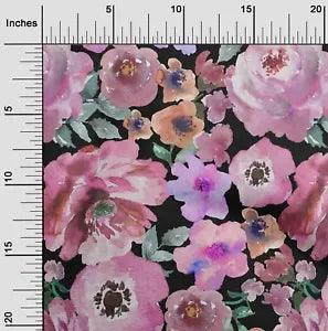 oneOone Cotton Poplin Fabric Watercolor Leaves & Peony Floral Print-fhP