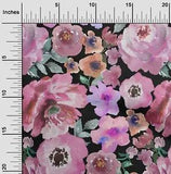 oneOone Cotton Poplin Fabric Watercolor Leaves & Peony Floral Print-fhP
