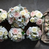 Ivory Blush Bouquet, Cabbage Roses, White Anemones, Real Touch Roses Peonies, Bridal Bouquet, Dusty Leaves Wedding Bouquets