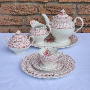 Pretty Johnson Bros China! 55 Piece Dinnerware Set in the Lovely Pink Rose Bouquet Pattern!