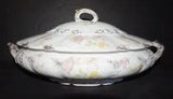 VTG Warwich Pink Peony Rose Yellow Flower Gold Trim Covered Casserole Vegetable