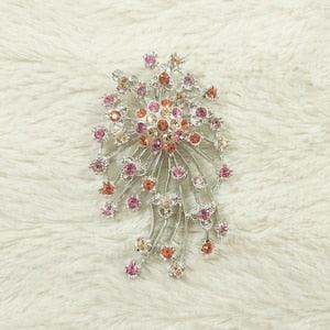 Vintage silver Tone Brooch, Rose Pink Rhinestone brooch, Spiral Brooch, floral bouquet brooch