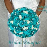 Love OCEANA BLUE Wedding Bridal Groom Wedding Bouquets Bouquet Silk Flowers Arrangement Custom Corsage Boutonniere Bridesmaids Rose Keepsake
