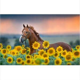 5D DIY Diamond Painting Sunflower Horse Craft Art Embroidery Picture Home Decoration Mural