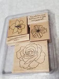 Stampin' Up! FIFTH AVENUE FLORAL Daisy Rose Lily Wood Red Rubber Stamp Set Used