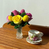 1:12 scale roses miniatures dolls house accessory vase floral bouquet pretty  flowers decoration floral bouquet Easter spring eggs vase