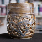 Hand-carved 3D Ceramic 4" Succulent Planter | Blue, Brown, Beige, Gold Glaze | Great for Orchids, Ivy | Indoor Plant, Home Decor, Clean Air
