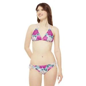 Personalized Peony Flower Two-Piece Swimsuit Beachwear Strappy Swimwear