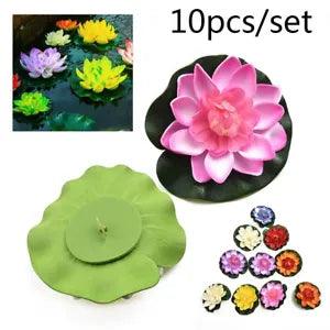 10Pcs Artificial Lotus Flower Lily Pad Floating Fish Pond Decoration Colorful UK
