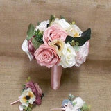 Wedding Silk Flower Bridal Bouquet Your Colors 2 pieces Ivory Cream Beige Rose Gold Dusty Pink Blush Mauve Groom Boutonniere  New