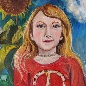 Sunflower girl, original art, modern art, express shipping included for us and Canadian customers