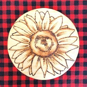 Sunflower wood burned coaster