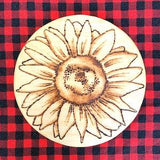 Sunflower wood burned coaster