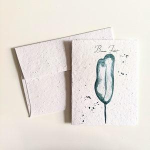 Happy birthday, dark blue watercolor leaf, on plantable seed paper or watercolor white paper