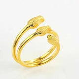 Lily Flower Carved Solid 24k Yellow Gold Filled Love Gift Resizable Fashion Ring