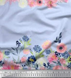 Soimoi Blue Cotton Poplin Fabric Ranunculus & Chrysanthemum Floral-agz