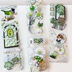 Sample Loop Botanical Theme PET Tape, Girls and Flower Masking Tape, Plant, Green Theme, Waterproof, Journal, Bujo, Planner