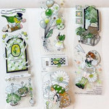 Sample Loop Botanical Theme PET Tape, Girls and Flower Masking Tape, Plant, Green Theme, Waterproof, Journal, Bujo, Planner