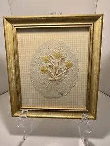 Vintage Art Framed Pressed Dried Flowers Handmade Signed & Dated