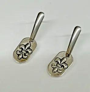 Fleur De Lis Dog Tags Silver EARRINGS Lily Flower Surgical POST NEW