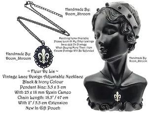?? Fleur De Lis Lys French Lily Vtg Lace Cameo Cabochon Victorian Deco Goth Gift