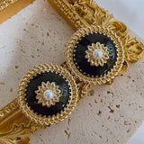 Baroque Sunflower Earrings??Stud Gold and Black Earrings