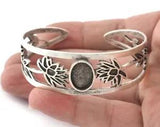 Oval Blank Flower Bracelet Monthly Flower Base Antique Silver Plated brass  5160