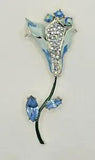 Vintage Weiss Silver Tone Blue Enamel Lily Aurora Borealis Rhinestone Brooch