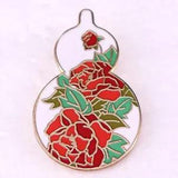 Gourd Peony Flower Metal Enamel Backpack Bag Badge Brooch Pin