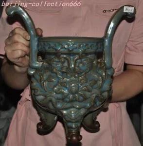 China Song dynasty Jun porcelain Peony flower Handle Incense burner Censer