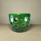 Emerald green ceramic pot for orchids. Pot with round light holes. Pot for plants handmade.