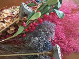 Custom mix pink, cream & blue sparkle dried flowers, eucalyptus pods, Berries