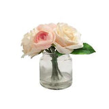 Flora Bunda Artificial Flower 9 inch Peony in Fake Water Glass Pot,2 Colors
