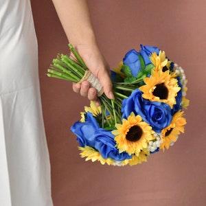 Sunflower Bouquets Handmade Bouquets Royal Blue Rose Bouquets Customized Wedding Bouquets for Big Day