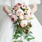 Bridal bouquet peonies, Cascade bridal bouquet pinks, Wedding bouquet peony, Bridal bouquet pink and ivory, Wedding bouquet greenery