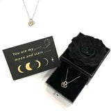 BLACK Preserved Rose In Gift Box With Sterling Silver Necklace - Valentine's Day