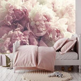 Peony Roses - Vintage Flowers Wallpaper , Floral Wall Mural in Pale Pink, self adhesive,  Bouquet of pink peony removable Wallpaper