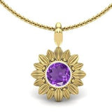 2.20ct, AAA Natural Amethyst Gemstone Pendant, 18 inch Box Chain With Spring Lock, Sunflower Pendant, Bridal Floral Pendant, Gift For woman