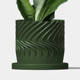 Indoor Matte Green Planter with Unique Swirl Design, 4 inch with Drainage, 6 Inch Pot with Drip Tray, 3d Printed Planters, Eco-Luxe